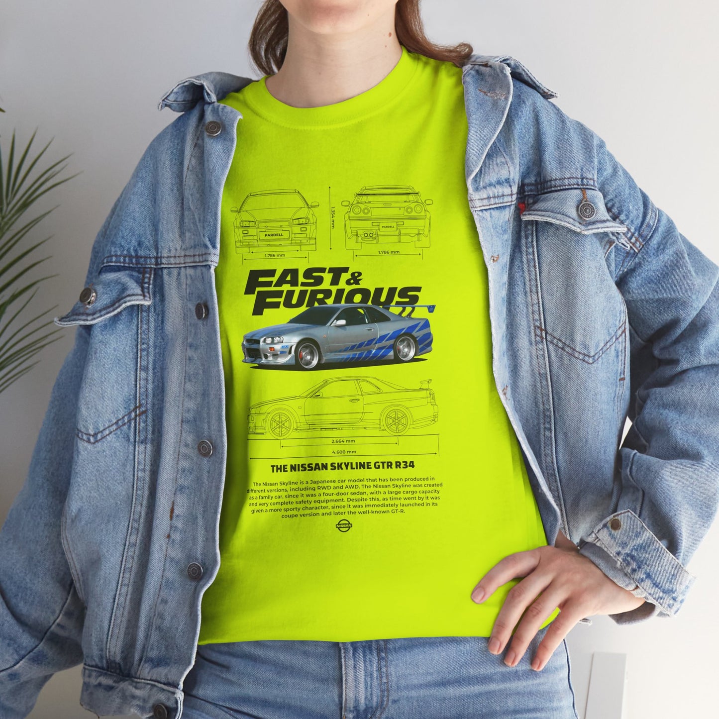 Fast & Furious Unisex Heavy Cotton Tee - Skyline GT-R 34 Graphic T-shirt - CreativeRino