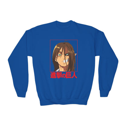 Anime-Inspired Youth Crewneck Sweatshirt - Attack on Titan Design - CreativeRino