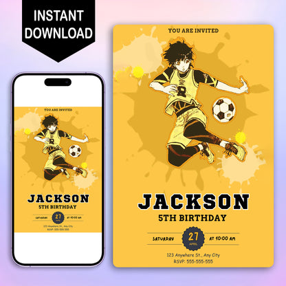 Blue Lock Birthday Invitation Template - CreativeRino