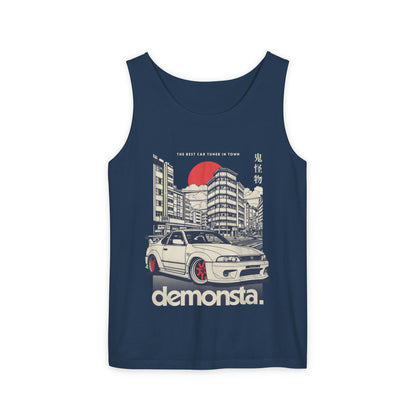 Demonsta Unisex Garment-Dyed Tank Top - Retro Car Design - CreativeRino