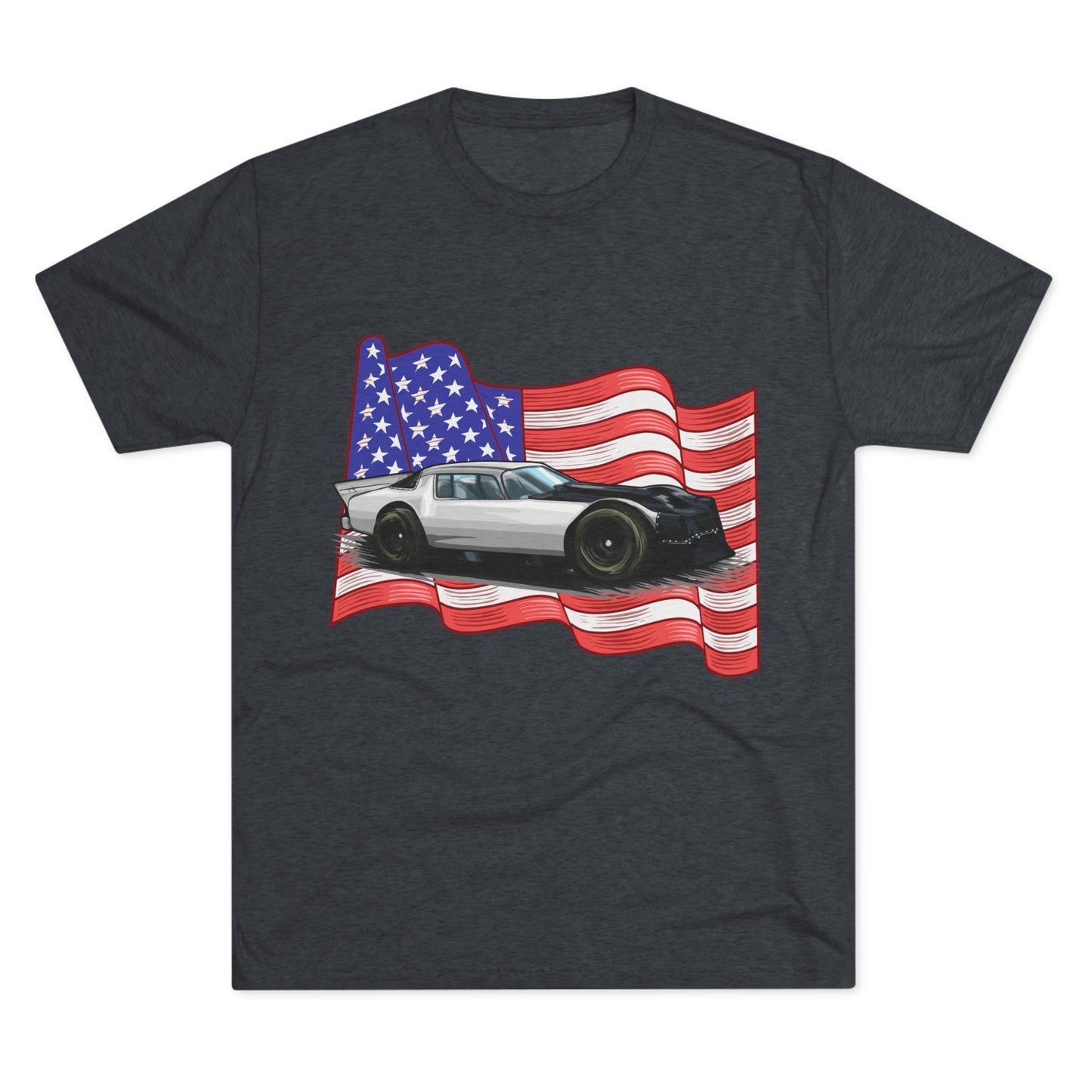 American Flag Car Unisex Tri-Blend Crew Tee - CreativeRino