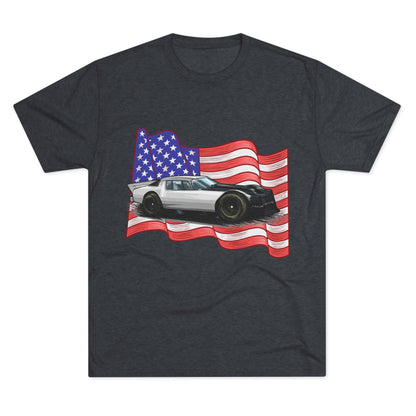 American Flag Car Unisex Tri-Blend Crew Tee - CreativeRino