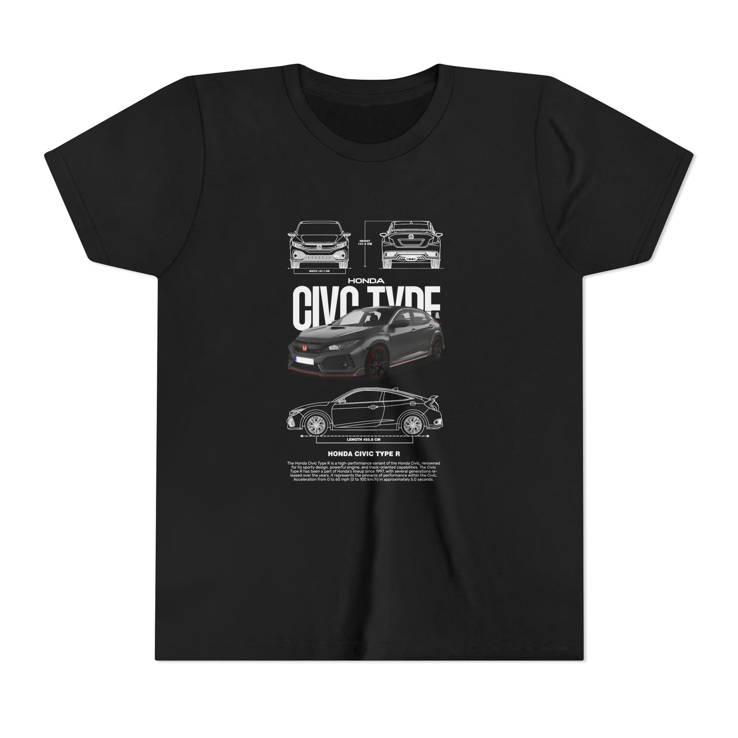 Honda Civic Type R Youth Short Sleeve Tee - Cool Car Graphic Tee for Young Car Enthusiasts - CreativeRino