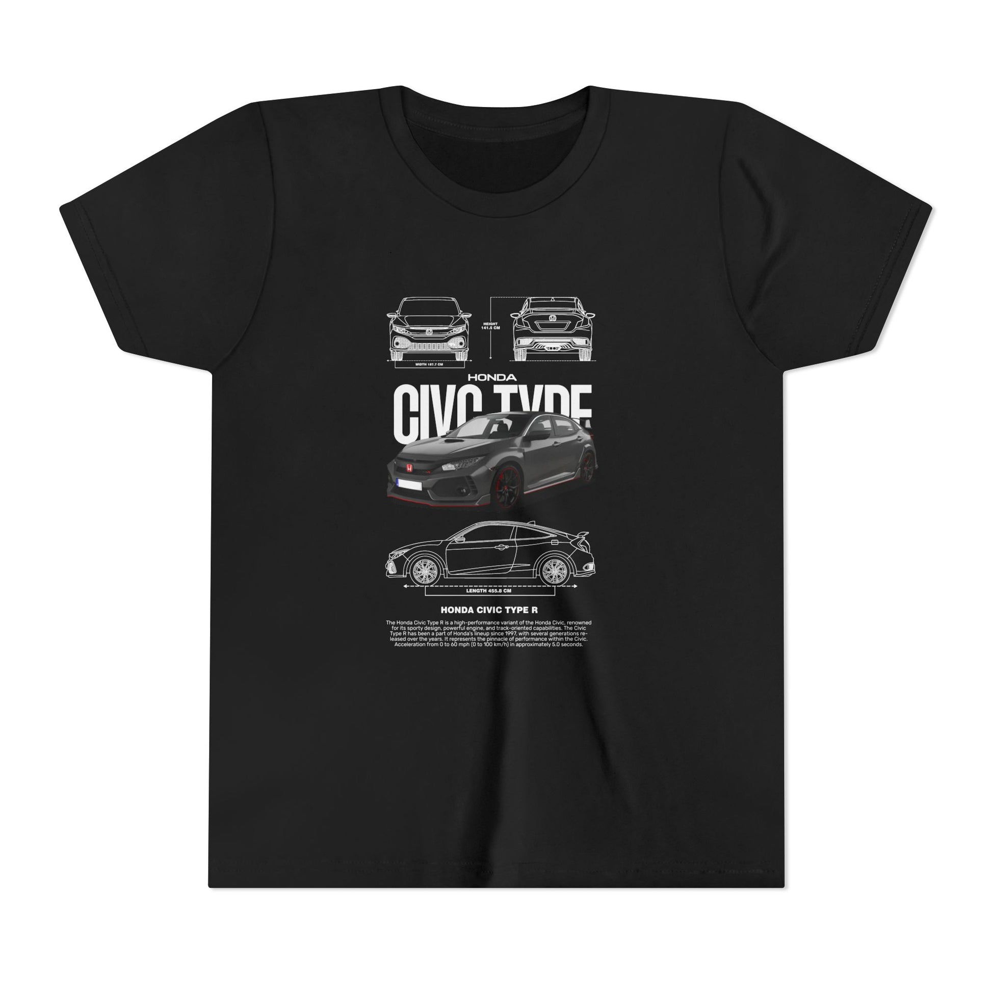 Honda Civic Type R Youth Short Sleeve Tee - Cool Car Graphic Tee for Young Car Enthusiasts - CreativeRino