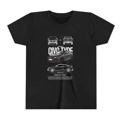 Honda Civic Type R Youth Short Sleeve Tee - Cool Car Graphic Tee for Young Car Enthusiasts - CreativeRino