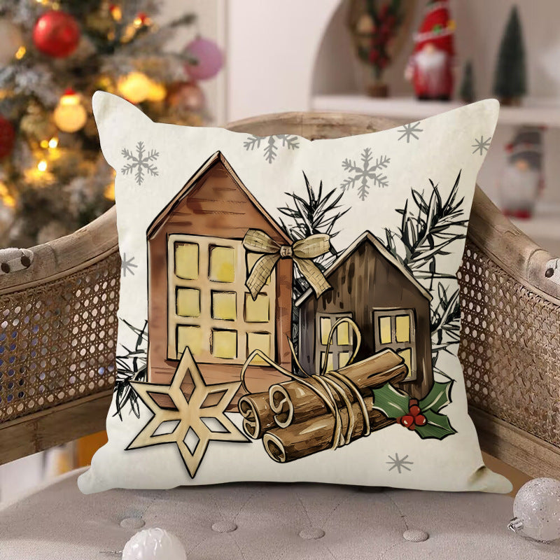 Green Christmas Tree & Snowflake Linen Pillow Cover | Festive Letter Printed Cushion Case for Holiday Decor eprolo