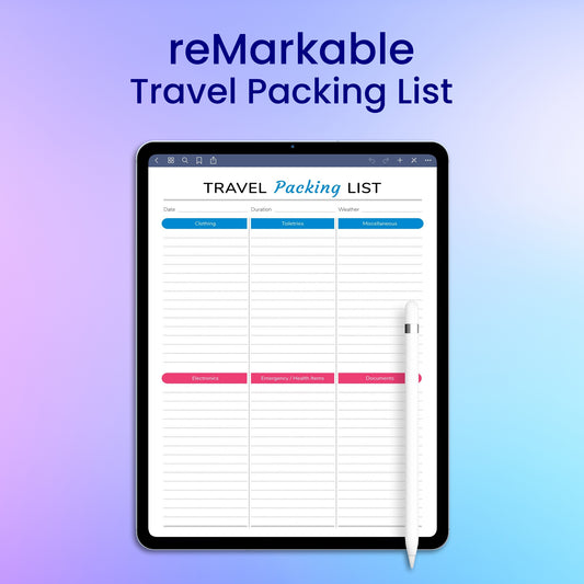 reMarkable 2 Travel Packing List Planner Template