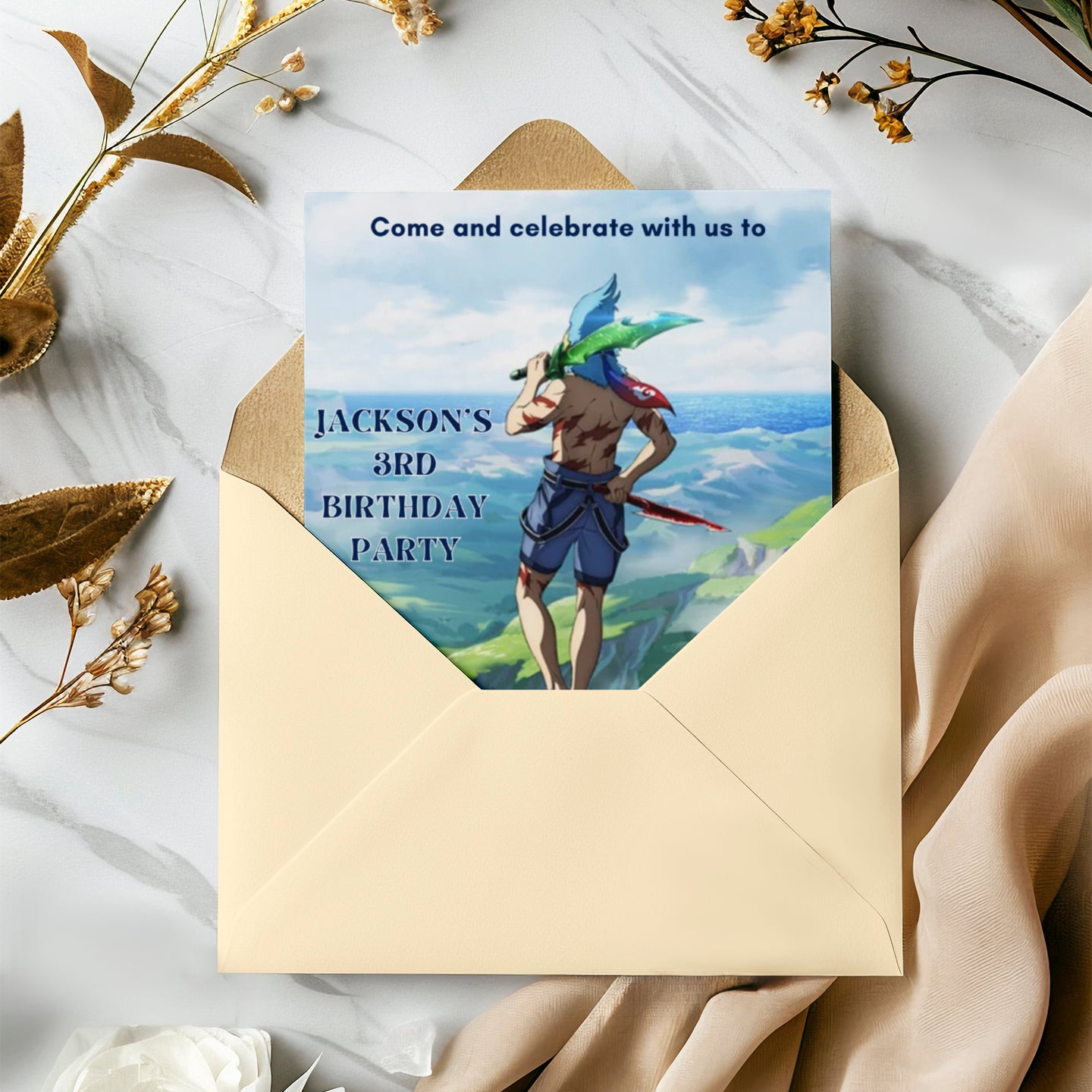 Shangri La Frontier Birthday Invitation Template - CreativeRino