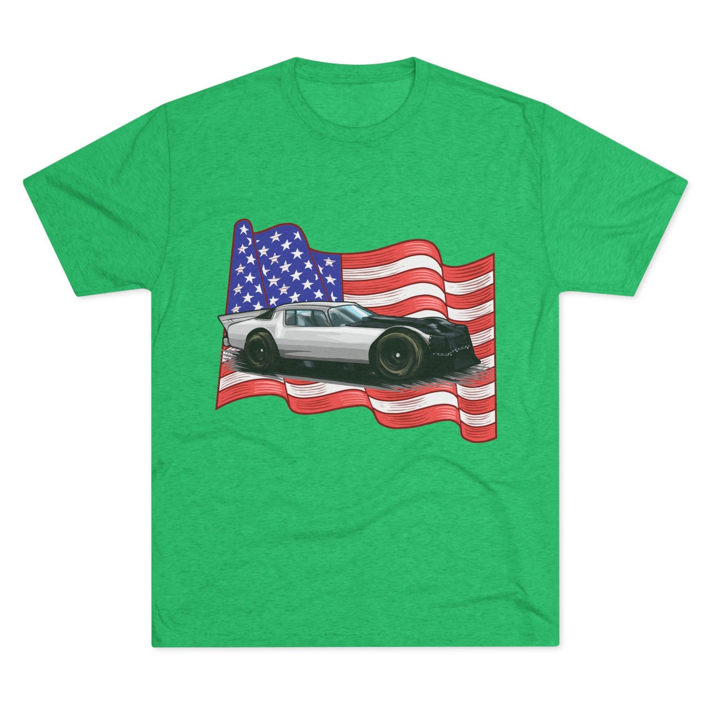 American Flag Car Unisex Tri-Blend Crew Tee - CreativeRino