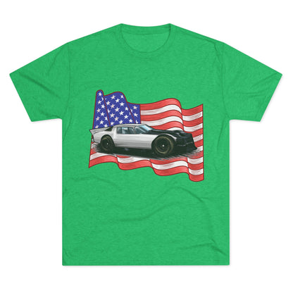 American Flag Car Unisex Tri-Blend Crew Tee - CreativeRino