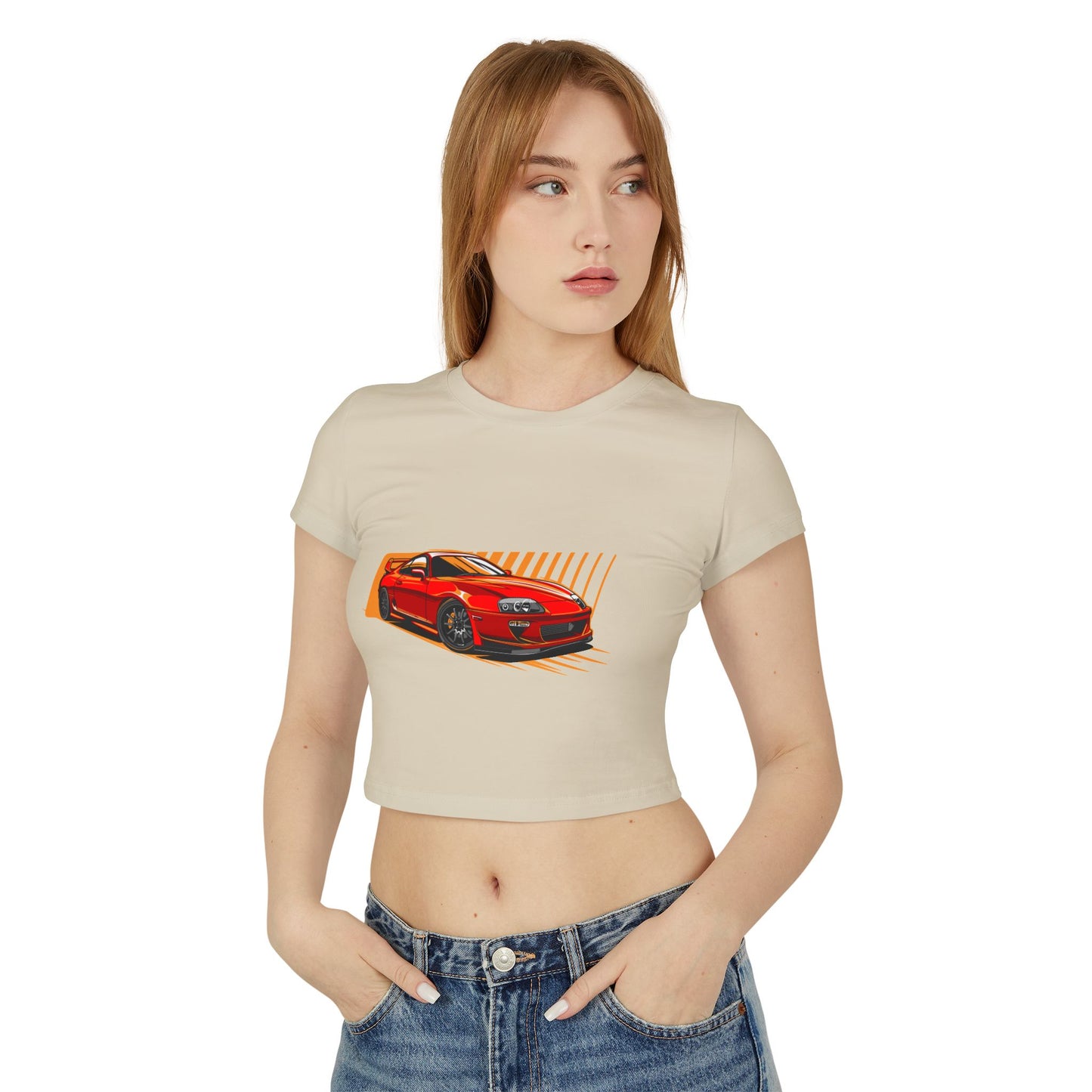 Women's Car Enthusiast Baby Tee - Sporty Red Racing Design - CreativeRino