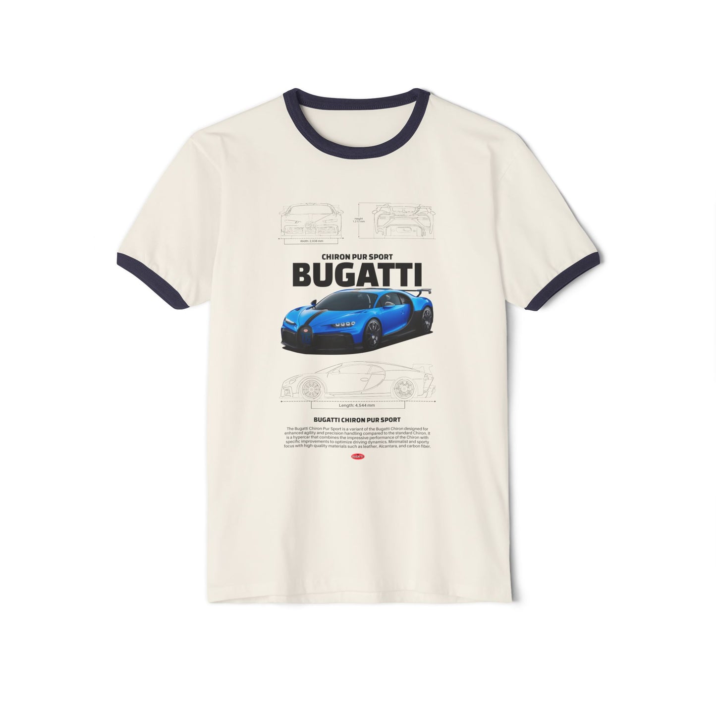 Bugatti Chiron Pur Sport Car Unisex Cotton Ringer T-Shirt | Automotive Enthusiasts Apparel - CreativeRino