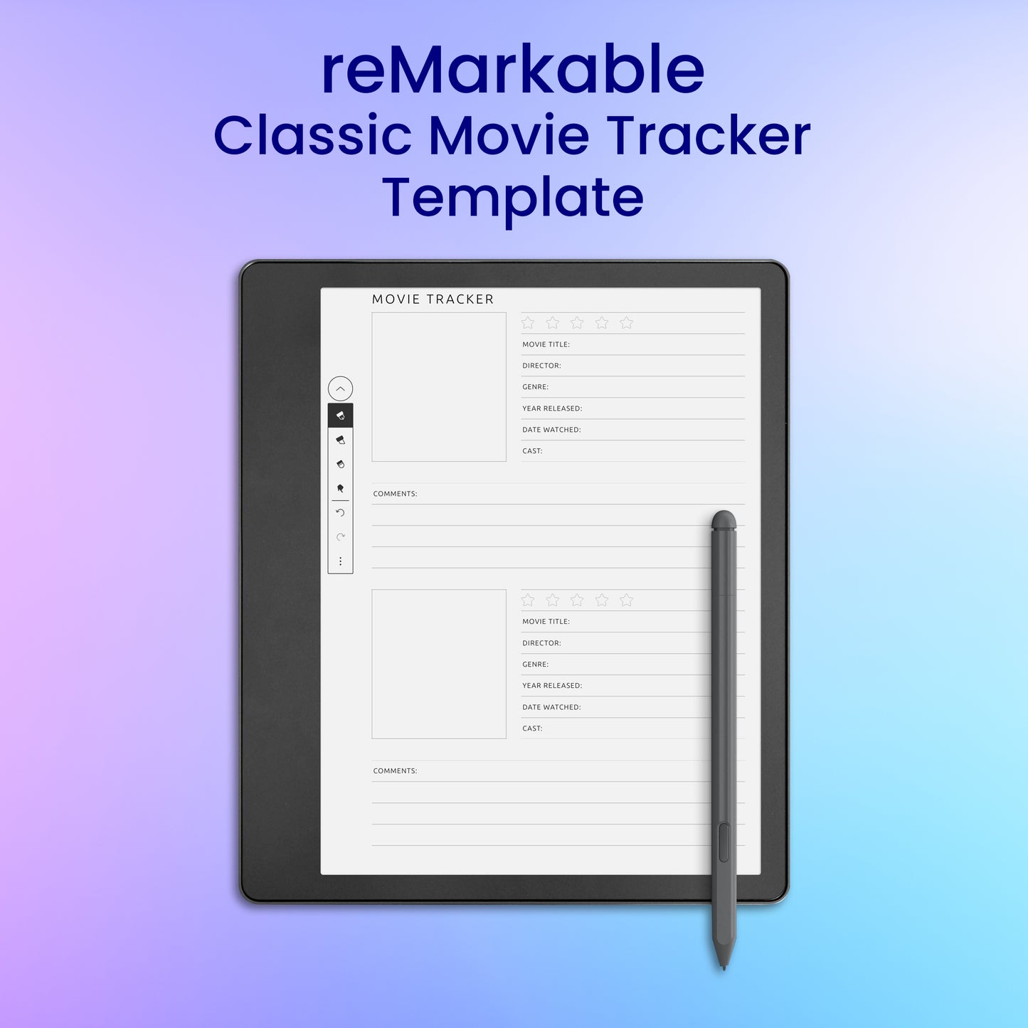 reMarkable 2 Classic Movie Tracker Template Planner Template