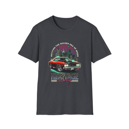 Heritage Velocity Unisex Softstyle T-Shirt - Retro Car Design for Classic Car Lovers - CreativeRino