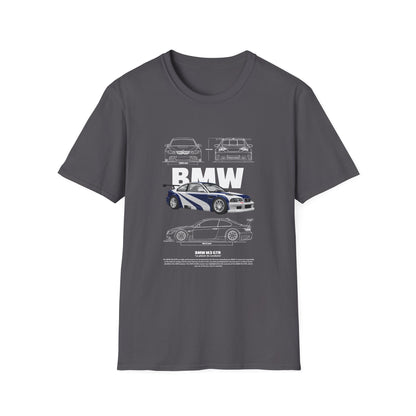 BMW M3 GTR Graphic Unisex Softstyle T-Shirt - Racing Car Design - CreativeRino