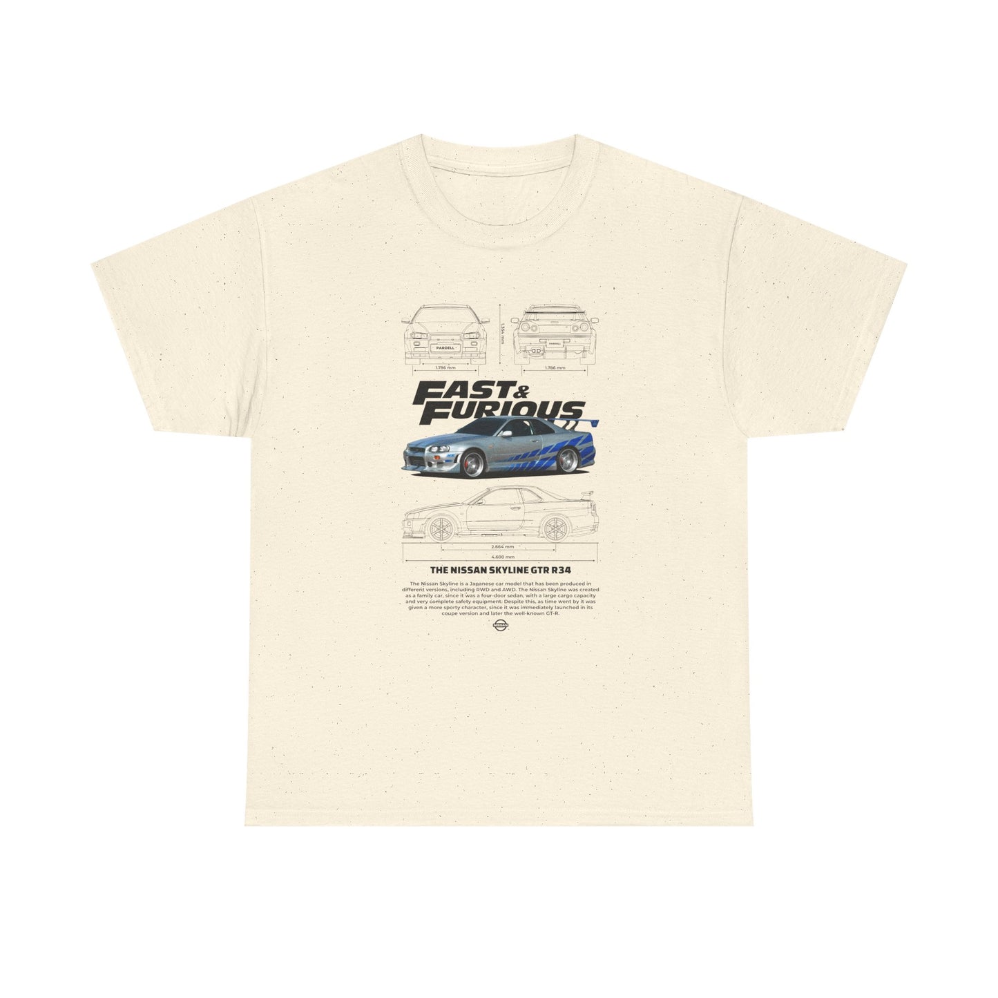 Fast & Furious Unisex Heavy Cotton Tee - Skyline GT-R 34 Graphic T-shirt - CreativeRino