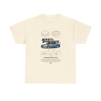 Fast & Furious Unisex Heavy Cotton Tee - Skyline GT-R 34 Graphic T-shirt - CreativeRino