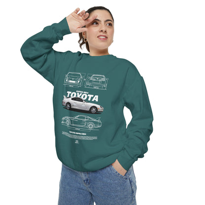 Toyota MK4 Supra Unisex Garment-Dyed Sweatshirt - Classic Car T-shirt - CreativeRino