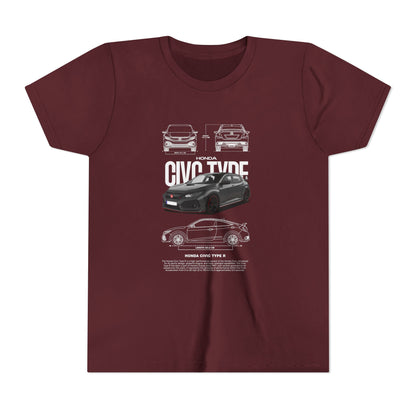 Honda Civic Type R Youth Short Sleeve Tee - Cool Car Graphic Tee for Young Car Enthusiasts - CreativeRino