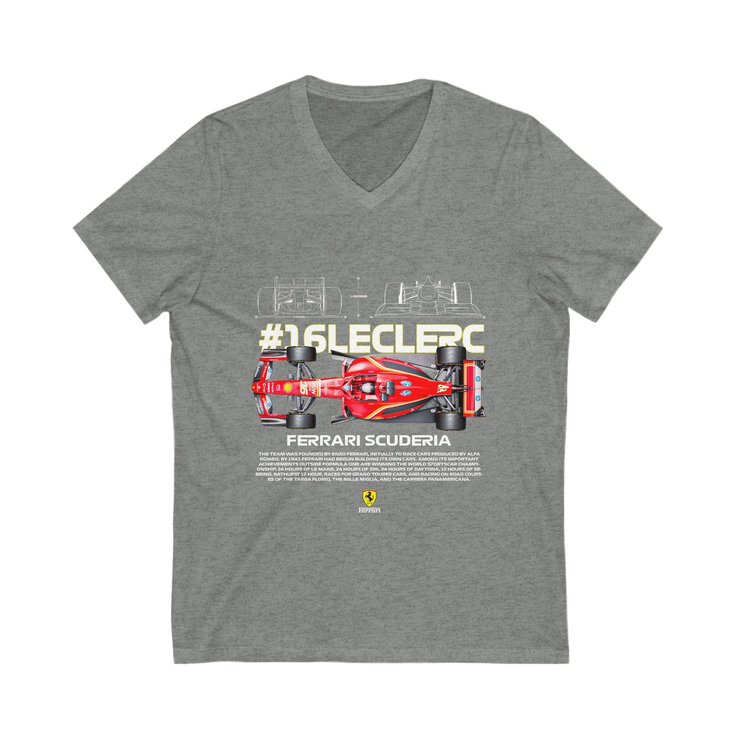 Ferrari Scuderia #16Leclerc V-Neck Tee | Car T-shirt - CreativeRino