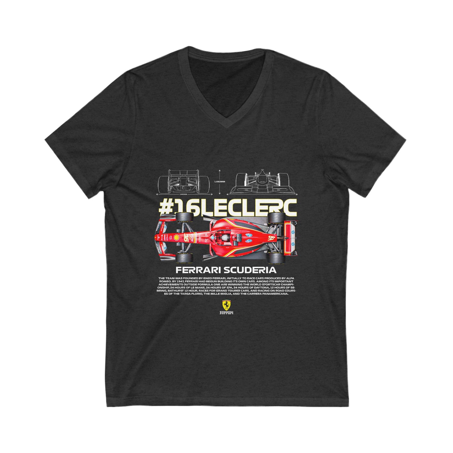 Ferrari Scuderia #16Leclerc V-Neck Tee | Car T-shirt - CreativeRino