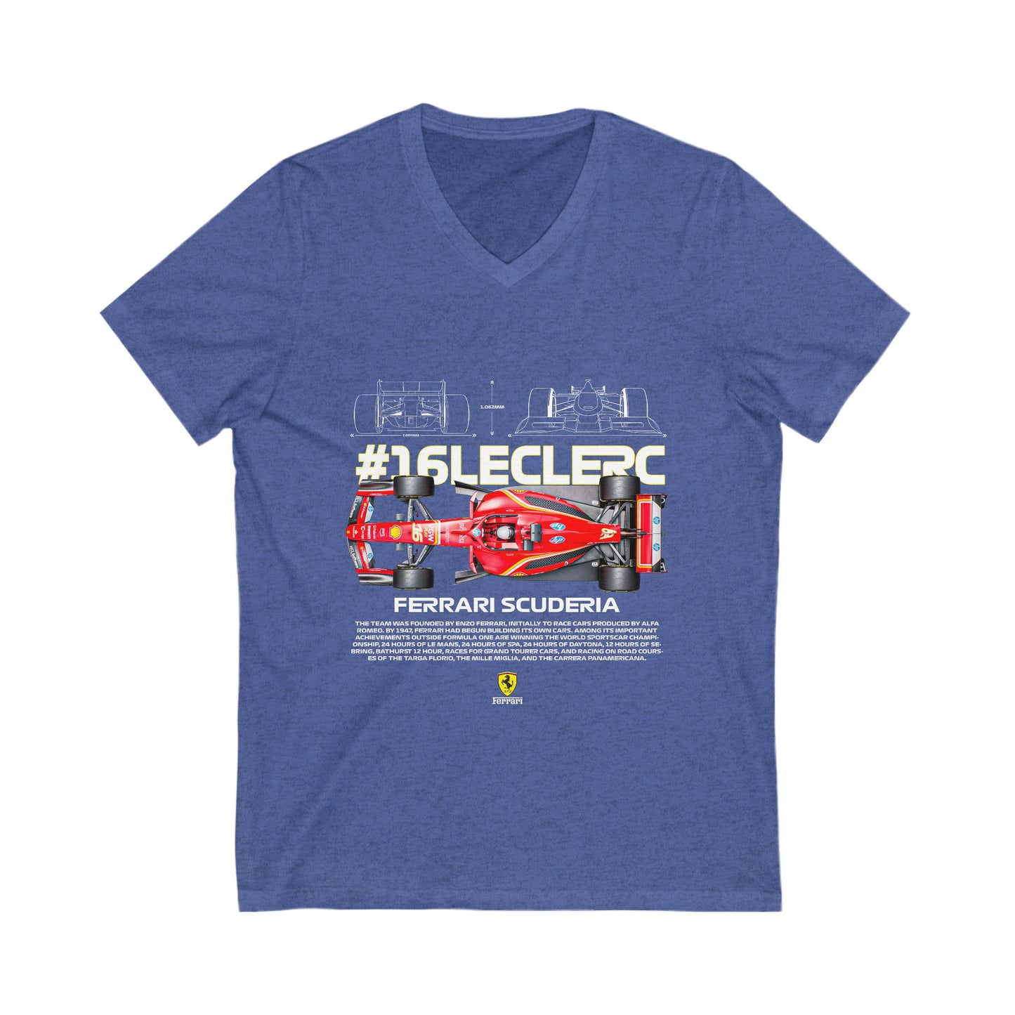 Ferrari Scuderia #16Leclerc V-Neck Tee | Car T-shirt - CreativeRino
