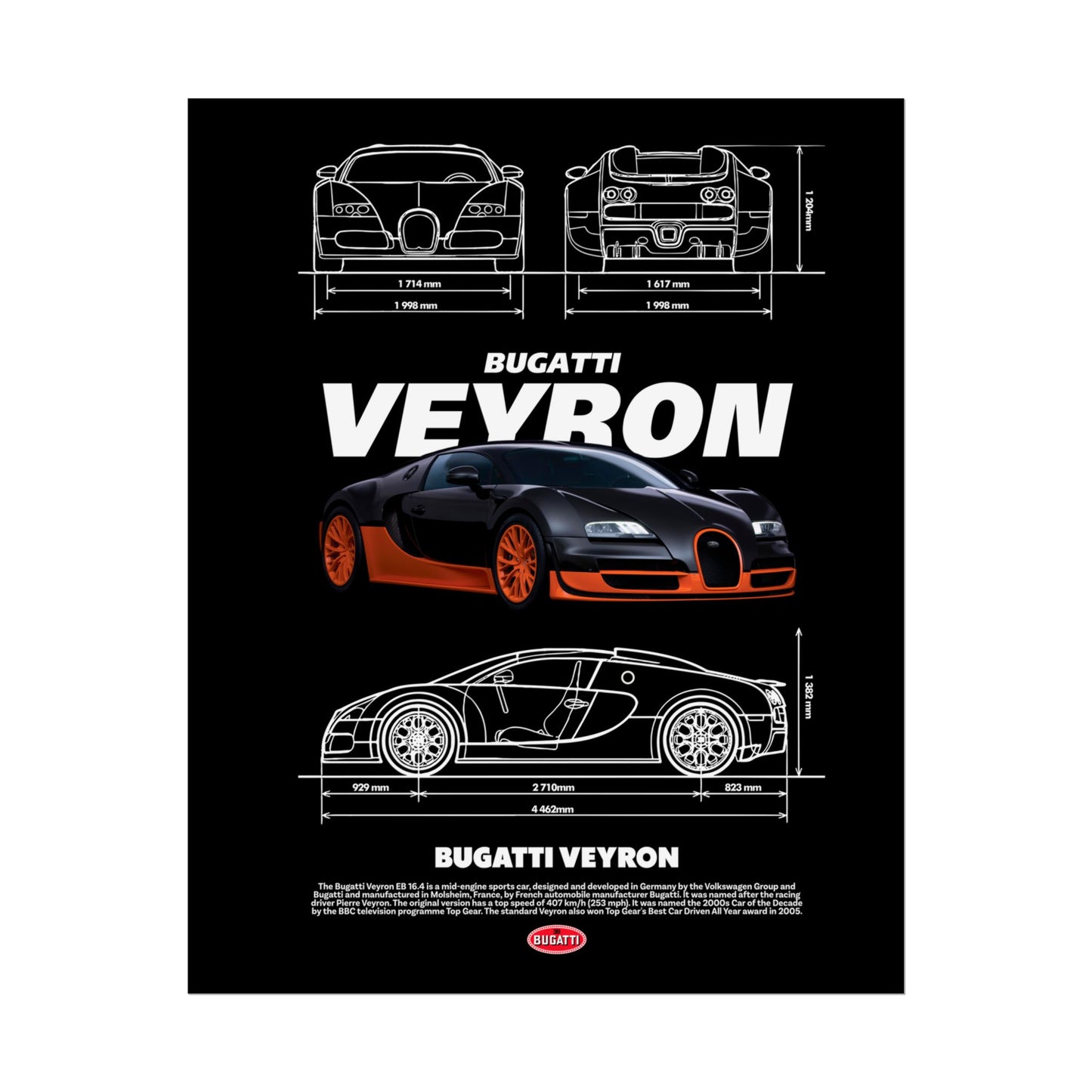Bugatti Veyron Rolled Poster - Car Enthusiast Wall Art for Home Decor - CreativeRino