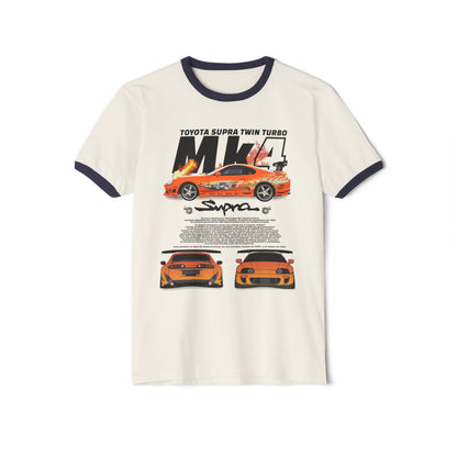 Unisex Cotton Ringer T-Shirt - Toyota Supra Twin Turbo Performance Tee - CreativeRino