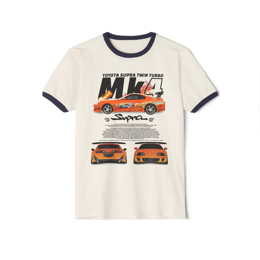 Unisex Cotton Ringer T-Shirt - Toyota Supra Twin Turbo Performance Tee - CreativeRino