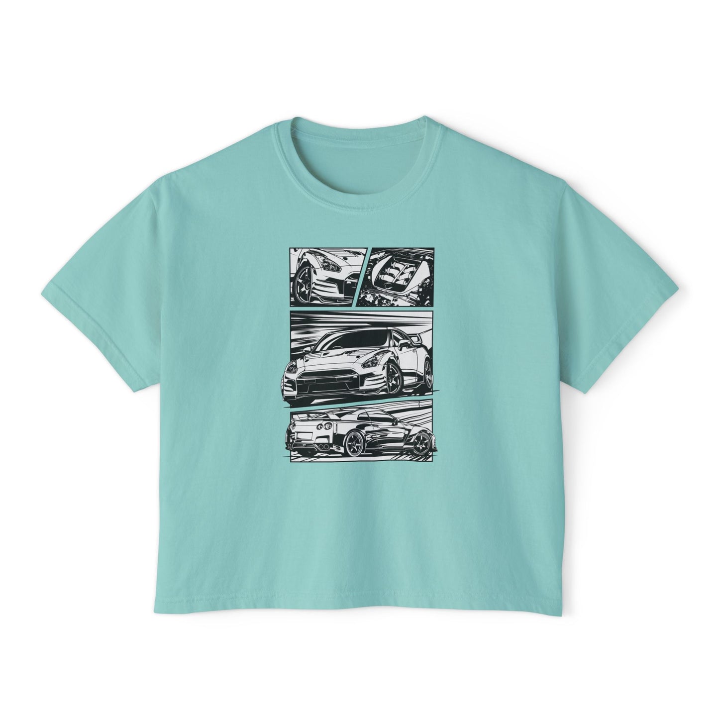 Sleek Cars Women's Boxy Tee - Casual Graphic Shirt for Car Enthusiasts - CreativeRino