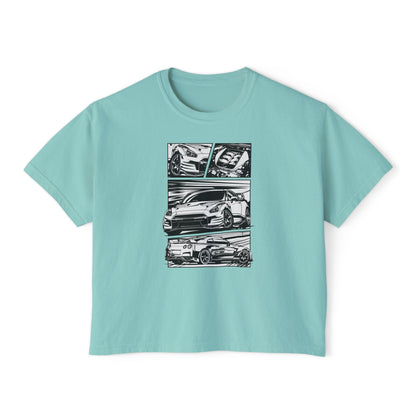 Sleek Cars Women's Boxy Tee - Casual Graphic Shirt for Car Enthusiasts - CreativeRino