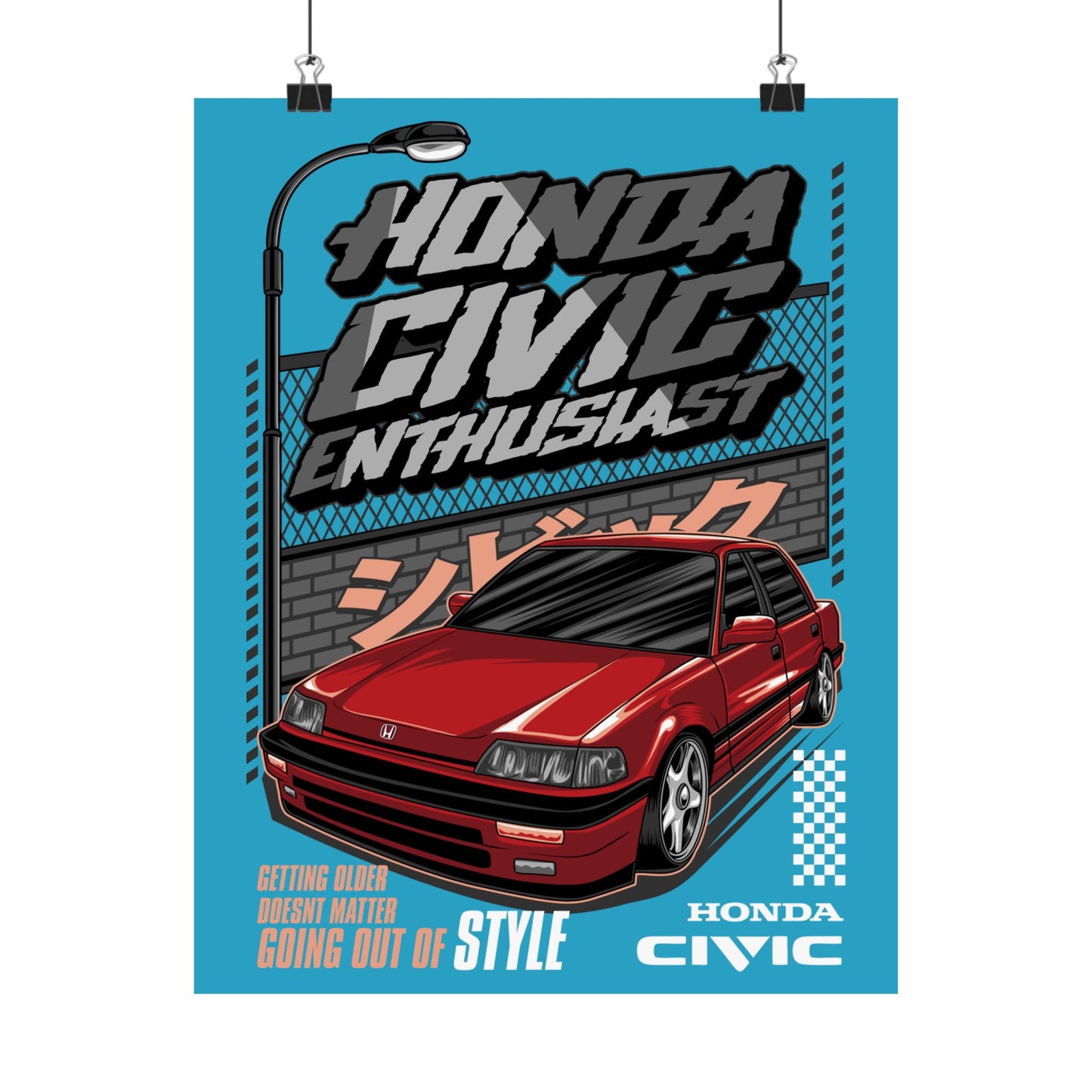 Honda Civic Enthusiast Vertical Poster | Retro Car Art for Automotive Fans - CreativeRino