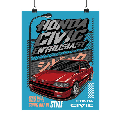 Honda Civic Enthusiast Vertical Poster | Retro Car Art for Automotive Fans - CreativeRino