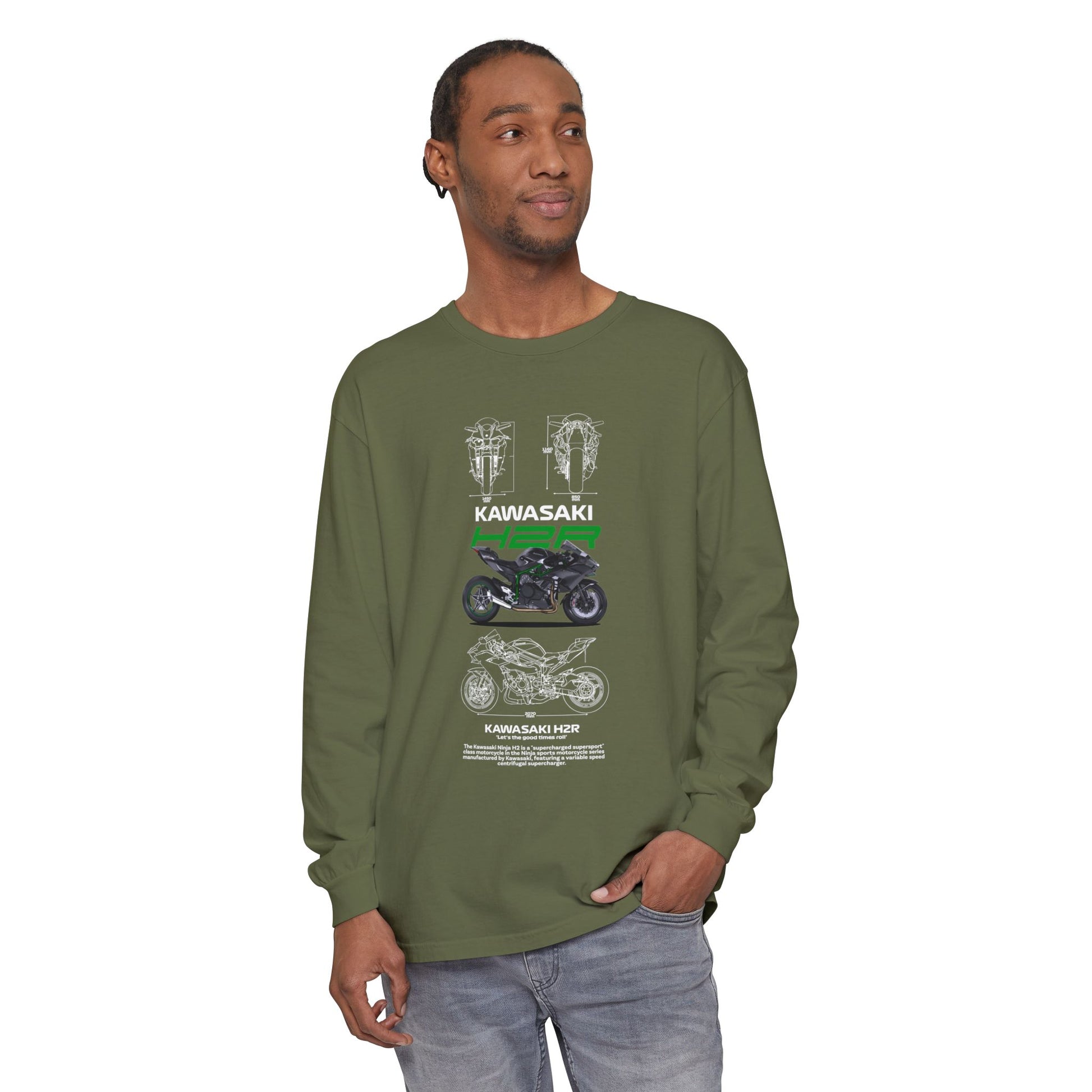 Kawasaki H2R Unisex Long Sleeve T-Shirt - Vintage Motorcycle Graphic Tee - CreativeRino