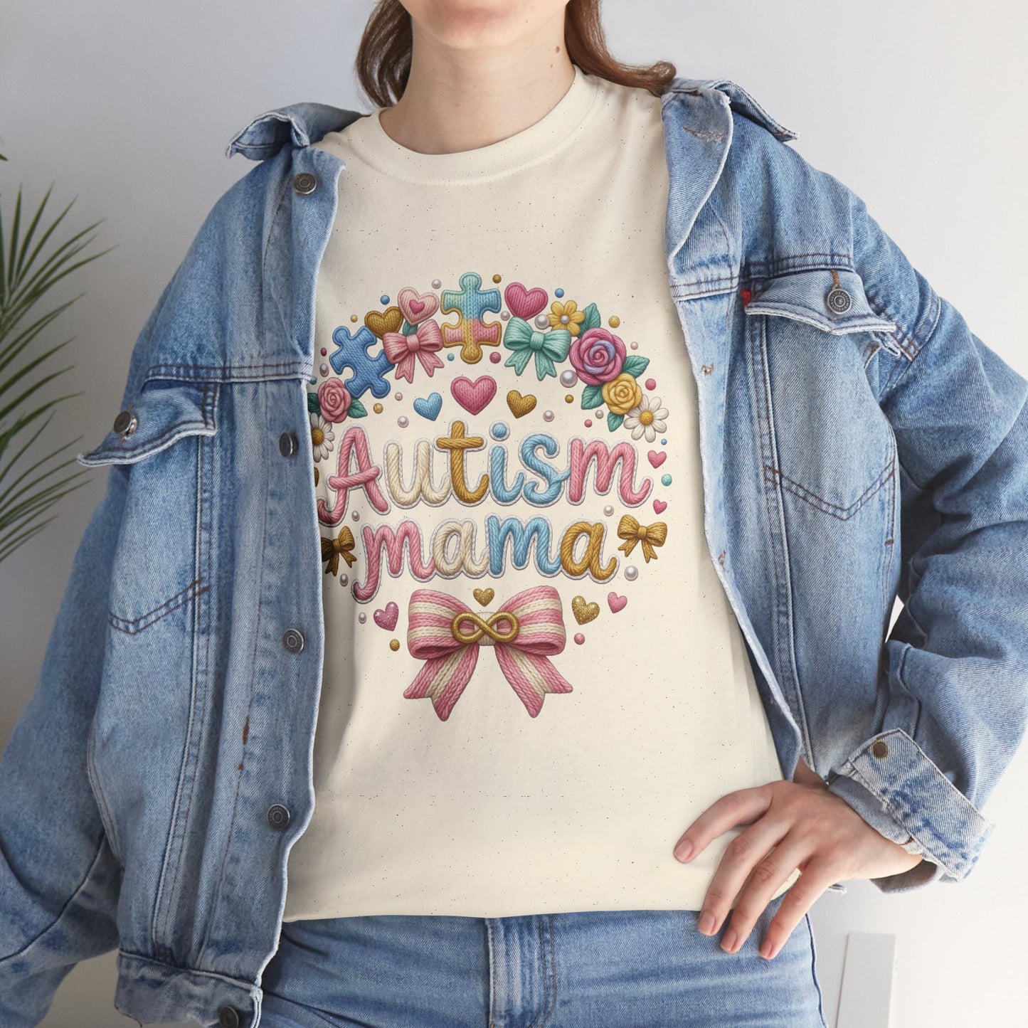 Autism Mama T-Shirt — Cute Pastel Puzzle Heart Design Printify