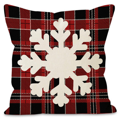 Christmas Reindeer & Snowflake Grid Pillow Cover | Printed Linen Cushion Case for Holiday Sofa Decor eprolo