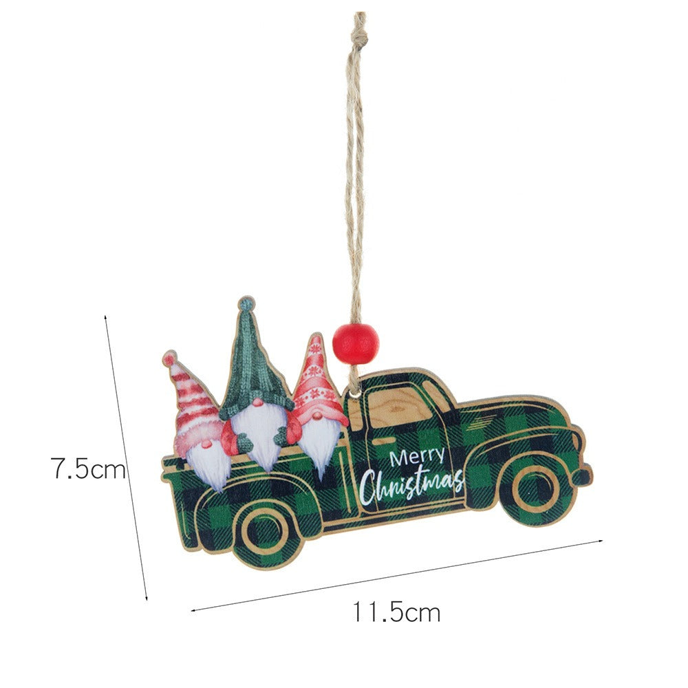 Rustic Plaid Wooden Christmas Ornaments Set | Santa, Car & Tree Hanging Pendants Decor eprolo