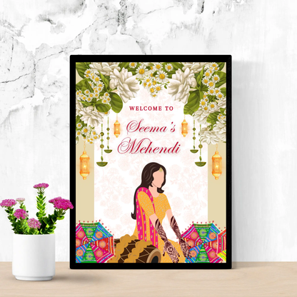 Mehndi Sign Template | Indian Wedding Welcome Sign - CreativeRino