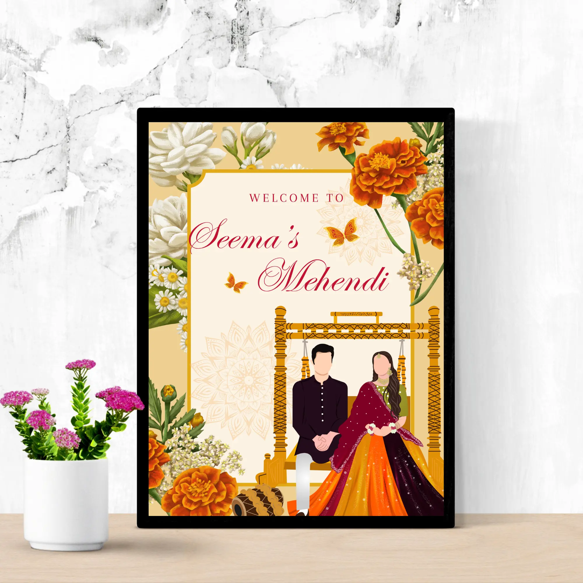 Mehndi Sign Template | Indian Wedding Welcome Sign - CreativeRino