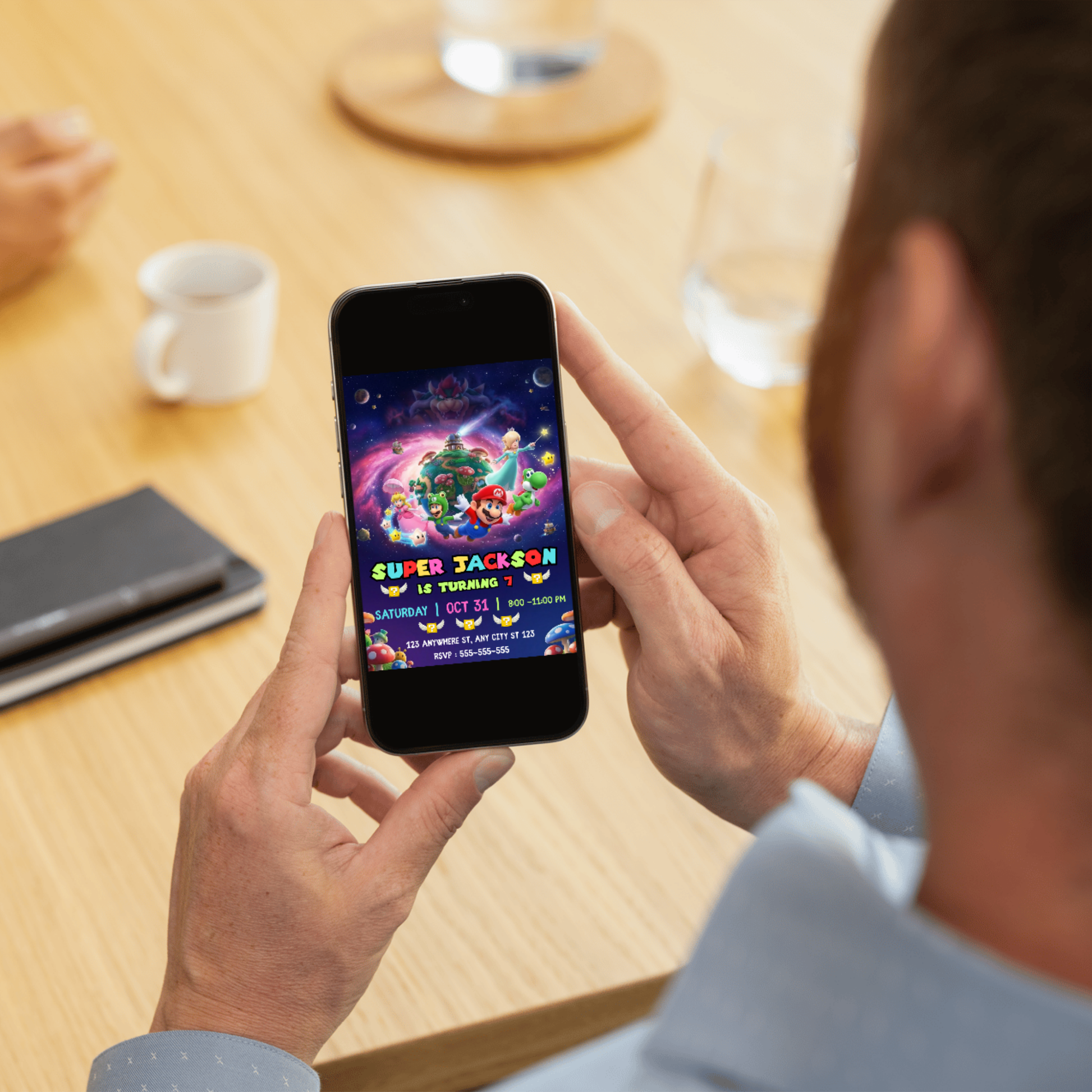 Super Mario Galaxy Birthday Invitation Template | Mario Space Theme Party Invite CreativeRino