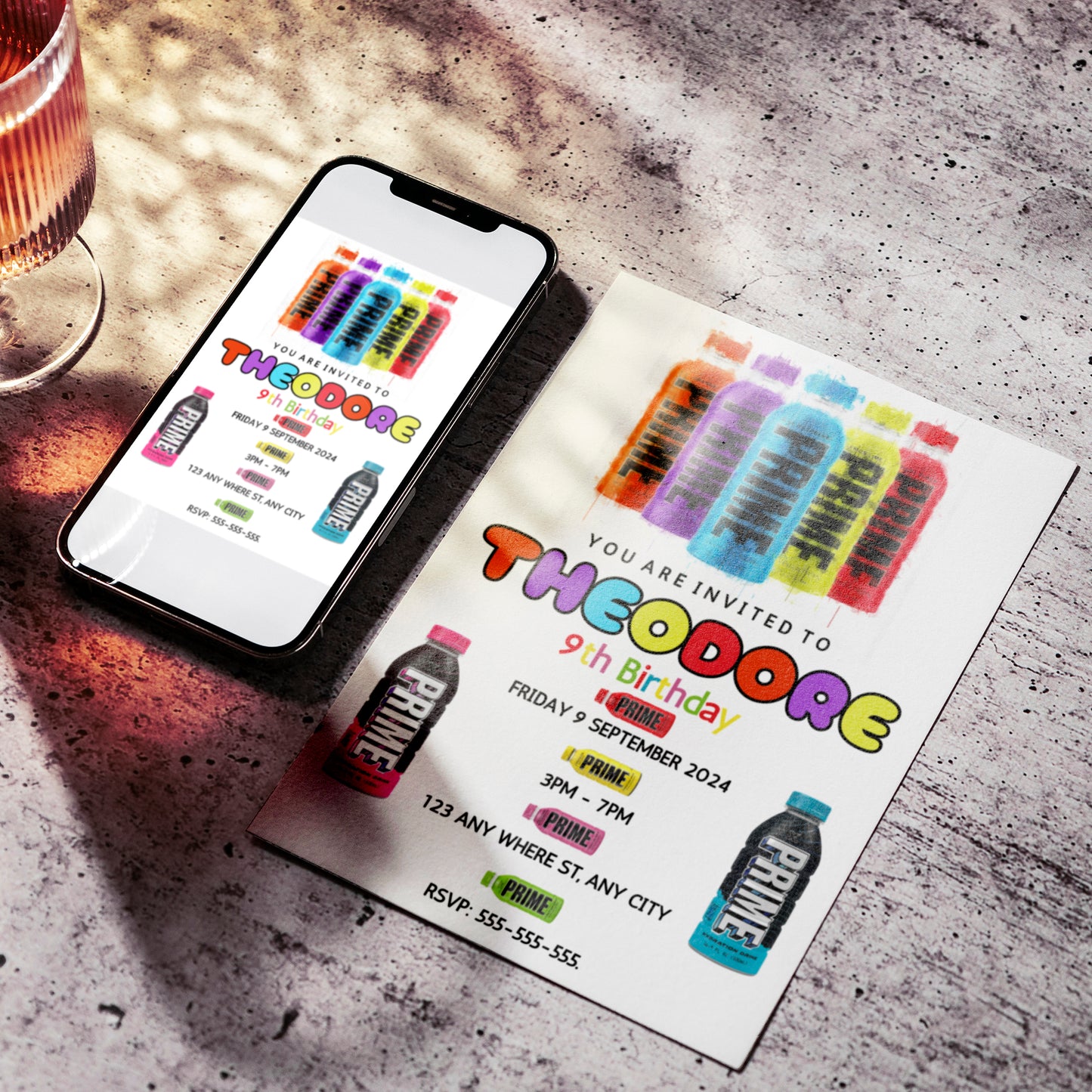 Prime Energy Drink Birthday Invitation Template - CreativeRino