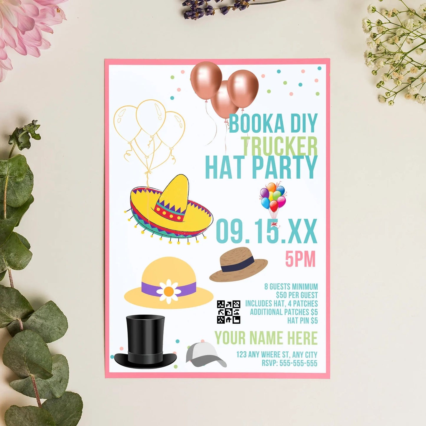 Trucker Hat Bar Flyer Template | Trucker Hat Bar Party Booking Flyer Invite CreativeRino