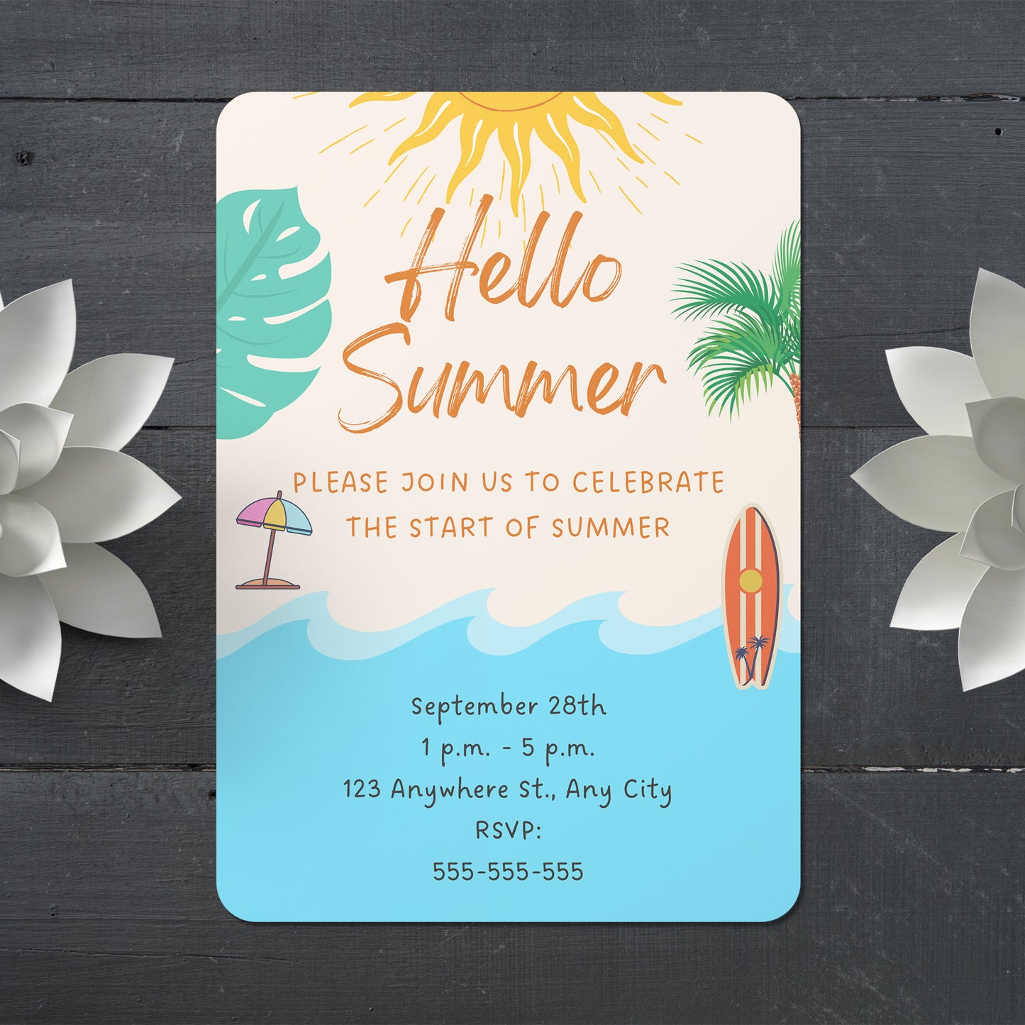 Hello Summer Party Invitation | Hello Summer Theme Invite Canva Template