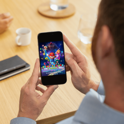 Super Mario Galaxy Birthday Invitation | Mario Space Theme Party Invite CreativeRino