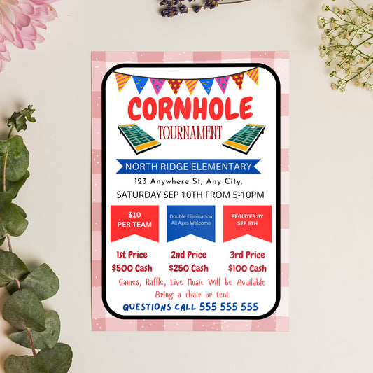 Corn Hole Tournament Flyer Template | Cornhole Tournament Fundraiser Flyer