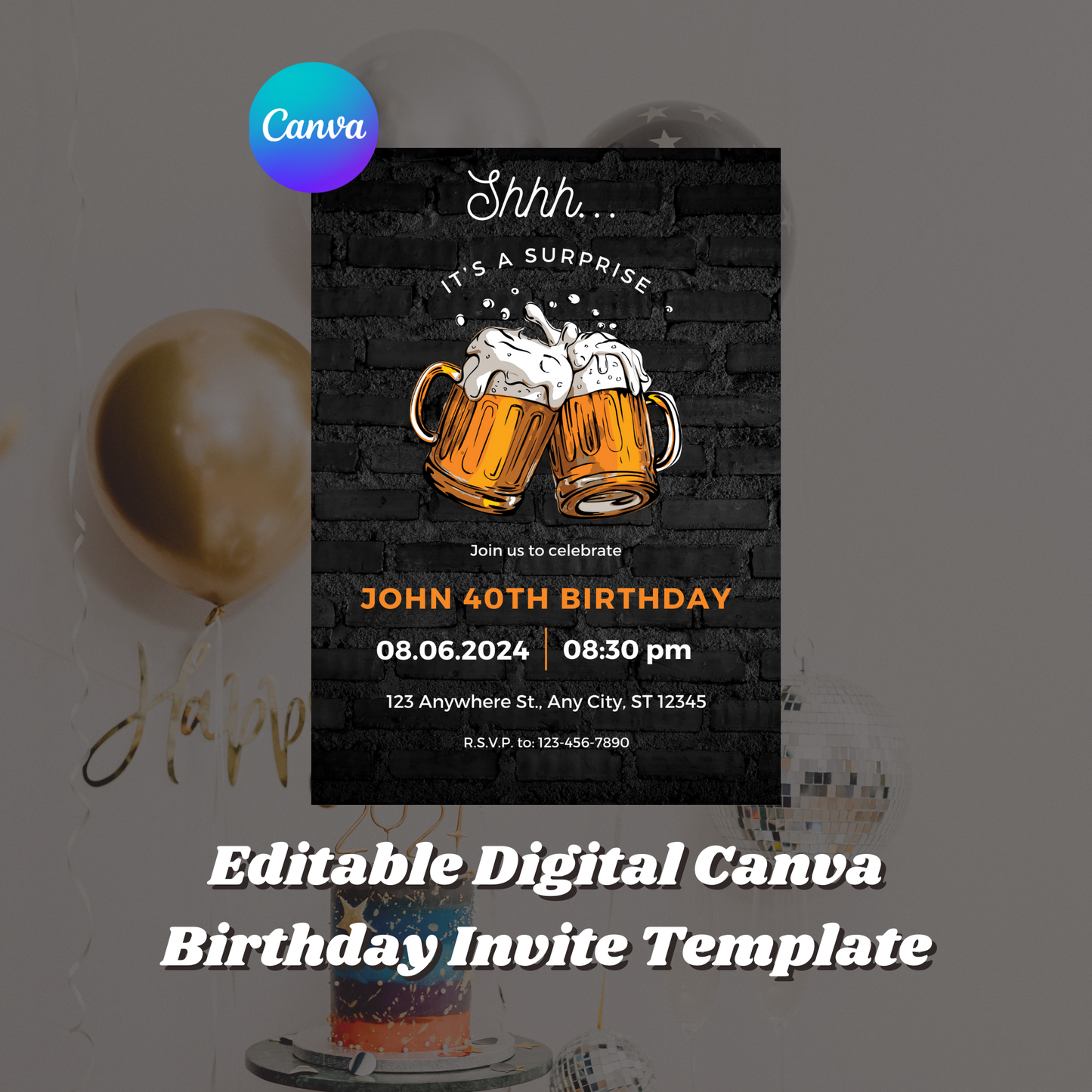 Beer Surprise Birthday Party Invitation Template