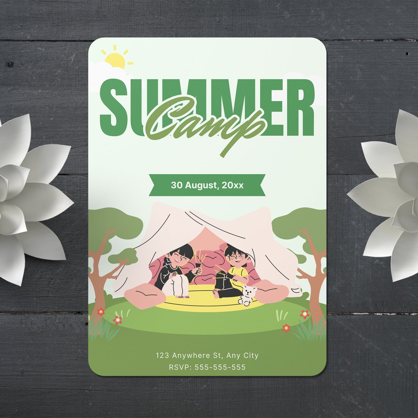 Summer Camp Invitation | Camping Invite Canva Template