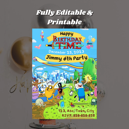 Adventure Time Birthday Invitation Template - CreativeRino