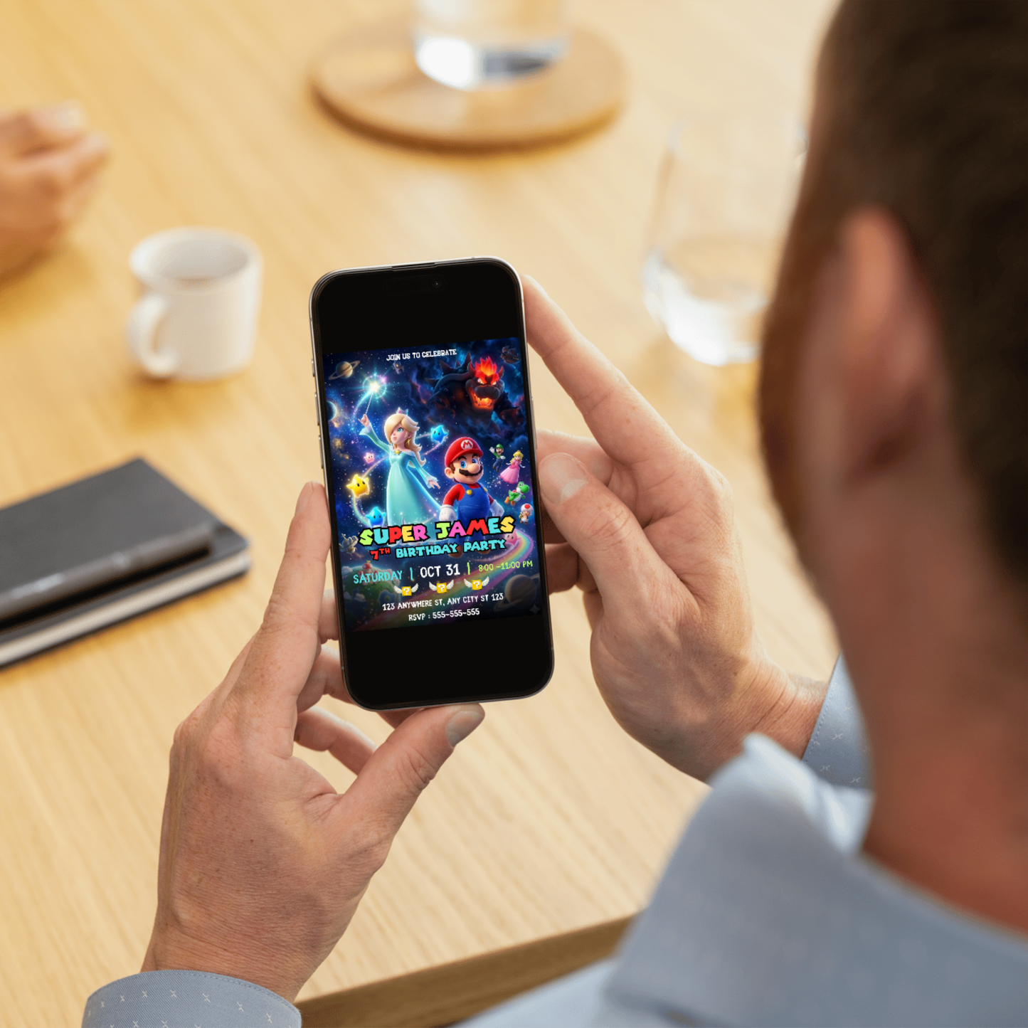 Princess Rosalina and Super Mario Galaxy Birthday Invitation, Editable Canva Template CreativeRino