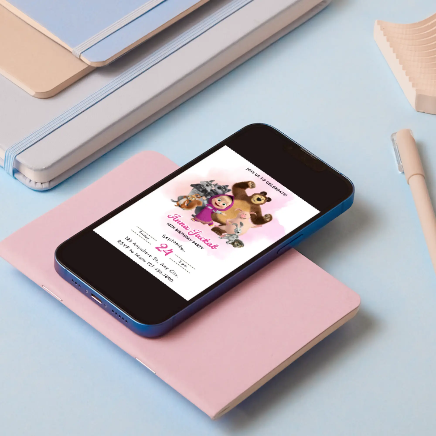 Masha And The Bear Birthday Invitation Template - CreativeRino